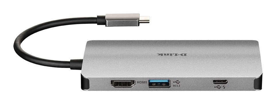 HUB extern D-LINK, porturi Gigabit LAN x 1, SD/microSD Dual Card Reader x 1, USB 3.0 x 3, HDMI x 1, USB Type C x 1, conectare prin USB Type C, cablu 15 cm, argintiu "DUB-M810"