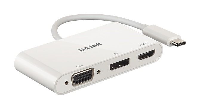 SPLITTER video D-Link universal, conectare PC USB Type C, Thunderbolt 3, nu, porturi video VGA x 1, Display Port x 1, HDMI x 1, fara port retea, NB nu, alb, "DUB-V310"