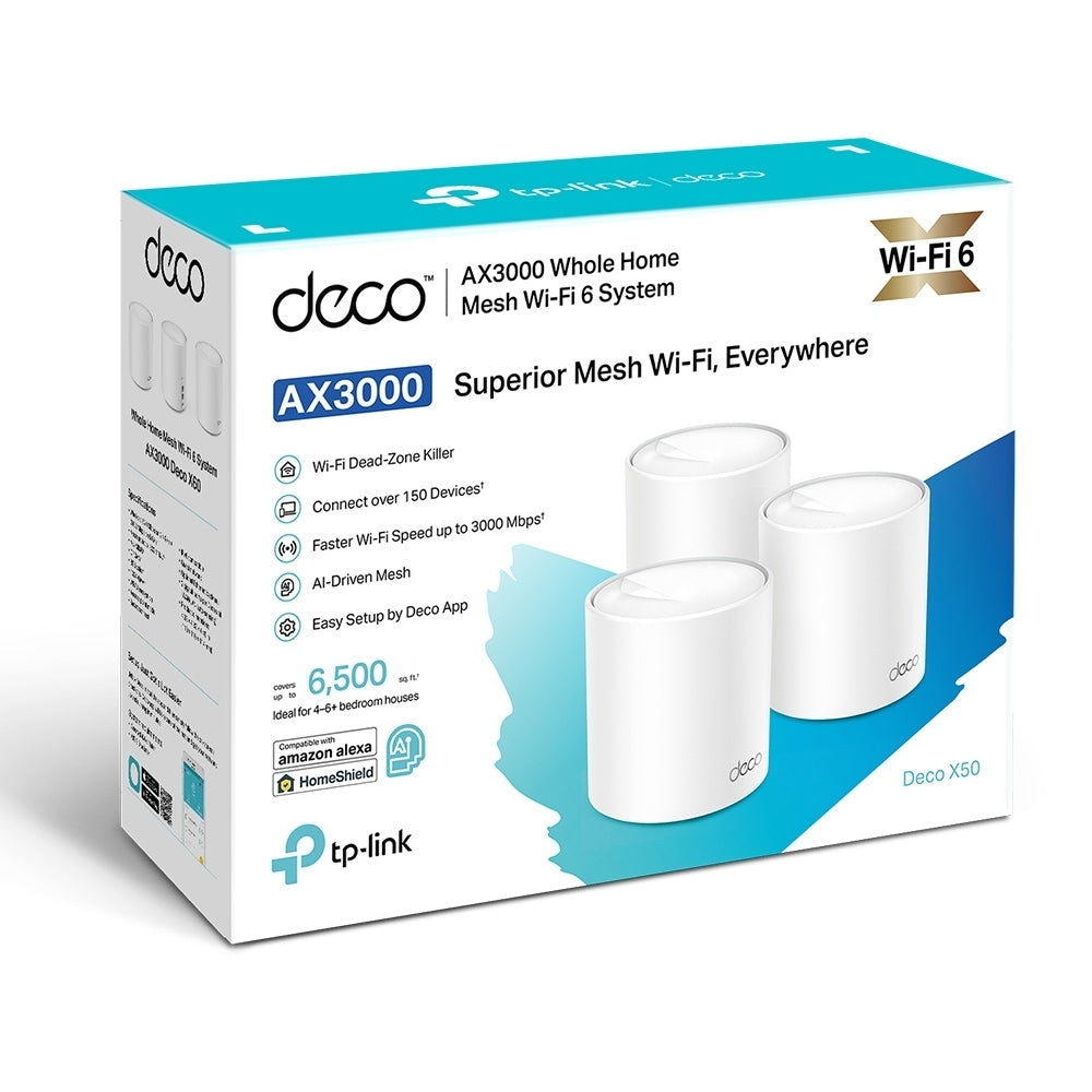 MESH TP-LINK, wireless, router AX3000, pt interior, 3000 Mbps, port LAN, WAN, 2.4 GHz | 5 GHz, antena interna x 2, standard 802.11ax, "Deco X50(3-pack)"