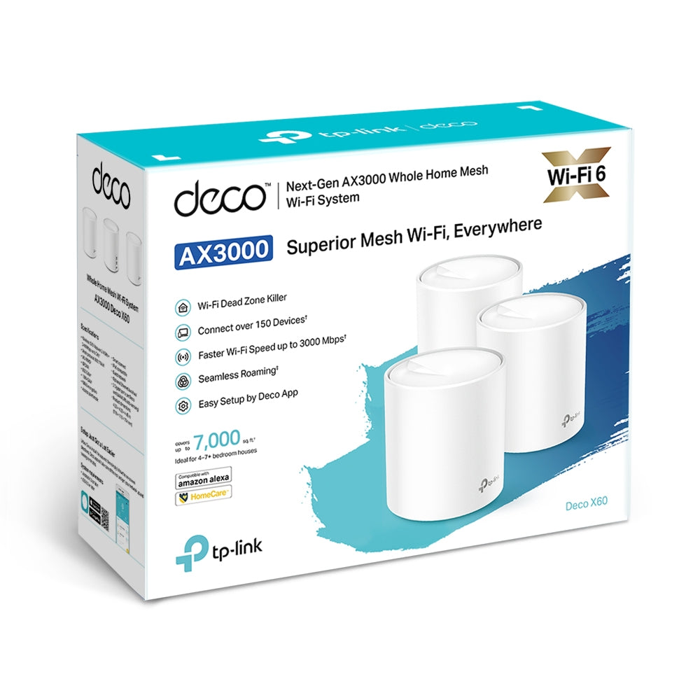 MESH TP-LINK, wireless, router AX5400, pt interior, 5400 Mbps, port LAN, WAN, 2.4 GHz | 5 GHz, antena interna x 4, standard 802.11ax Wi-Fi 6, "Deco X60(3-pack)"
