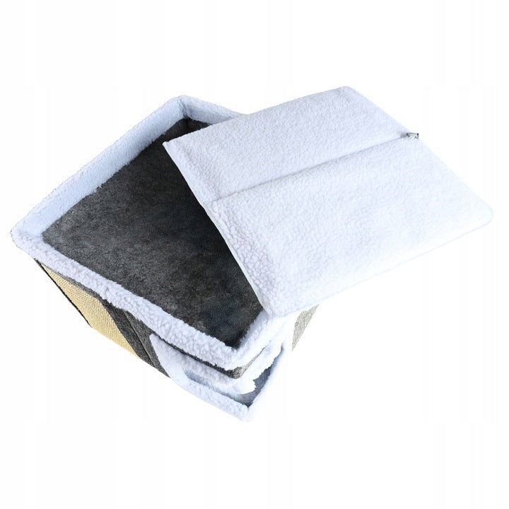 Ansamblu de zgariat pentru pisici cu casuta si pat superior, cu jucarie, 42x42x30 cm