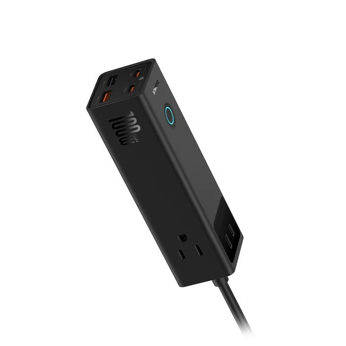 INCARCATOR RETEA Baseus PowerCombo Pro Powerstrip, pentru USA 110V, Quick Charge 100W, 3 x AC, 2 x USB Type-C Output 5V/3A, 2 x USB, lungime cablu 1.5m, negru "E00023509113-00" - 6932172634995