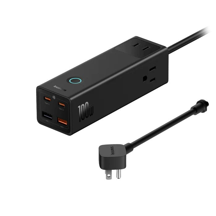 INCARCATOR RETEA Baseus PowerCombo Pro Powerstrip, pentru USA 110V, Quick Charge 100W, 3 x AC, 2 x USB Type-C Output 5V/3A, 2 x USB, lungime cablu 1.5m, negru "E00023509113-00" - 6932172634995