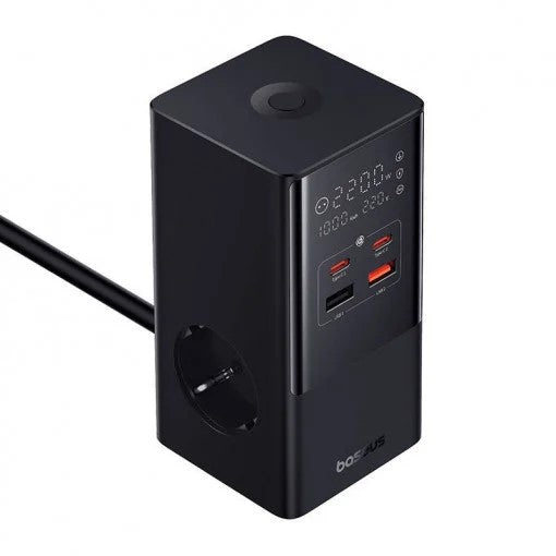 INCARCATOR RETEA Baseus GaN Powerstrip, Quick Charge 100W, 2 x AC, 2 x USB Type-C Output 5V/3A, 2 x USB, lungime cablu 1.5m, negru "E00023609113-00" - 6932172635855