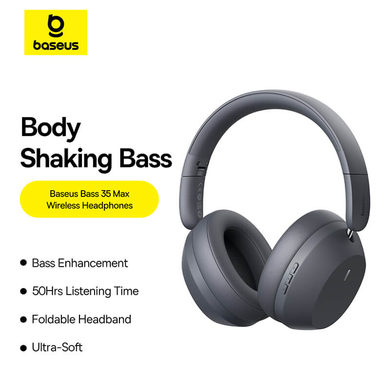 CASTI Baseus Bass 35 Max, multimedia, wireless, bluetooth 5.3,Hi-Res Sound,46h viata baterie, gri "A00070800821-00" (timbru verde 0.18 lei) - 6932172657833