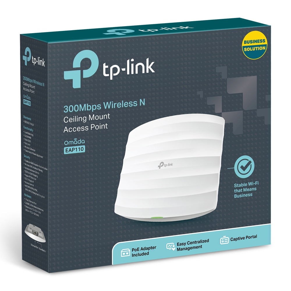 ACCESS POINT TP-LINK wireless 300Mbps, port 10/100Mbps, 2 antene interne, pasiv PoE, montare pe tavan, "EAP110"