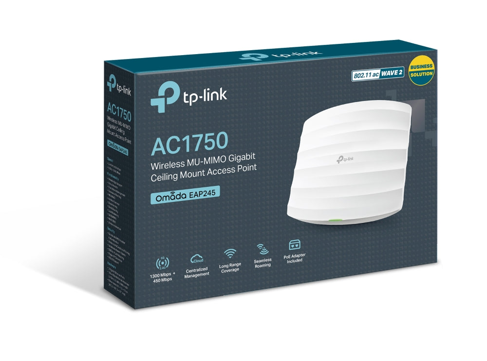 ACCESS POINT TP-LINK wireless 1750Mbps, Gigabit, 1 antena interna, IEEE802.3at PoE, Dual Band AC1750, montare pe tavan "EAP245"
