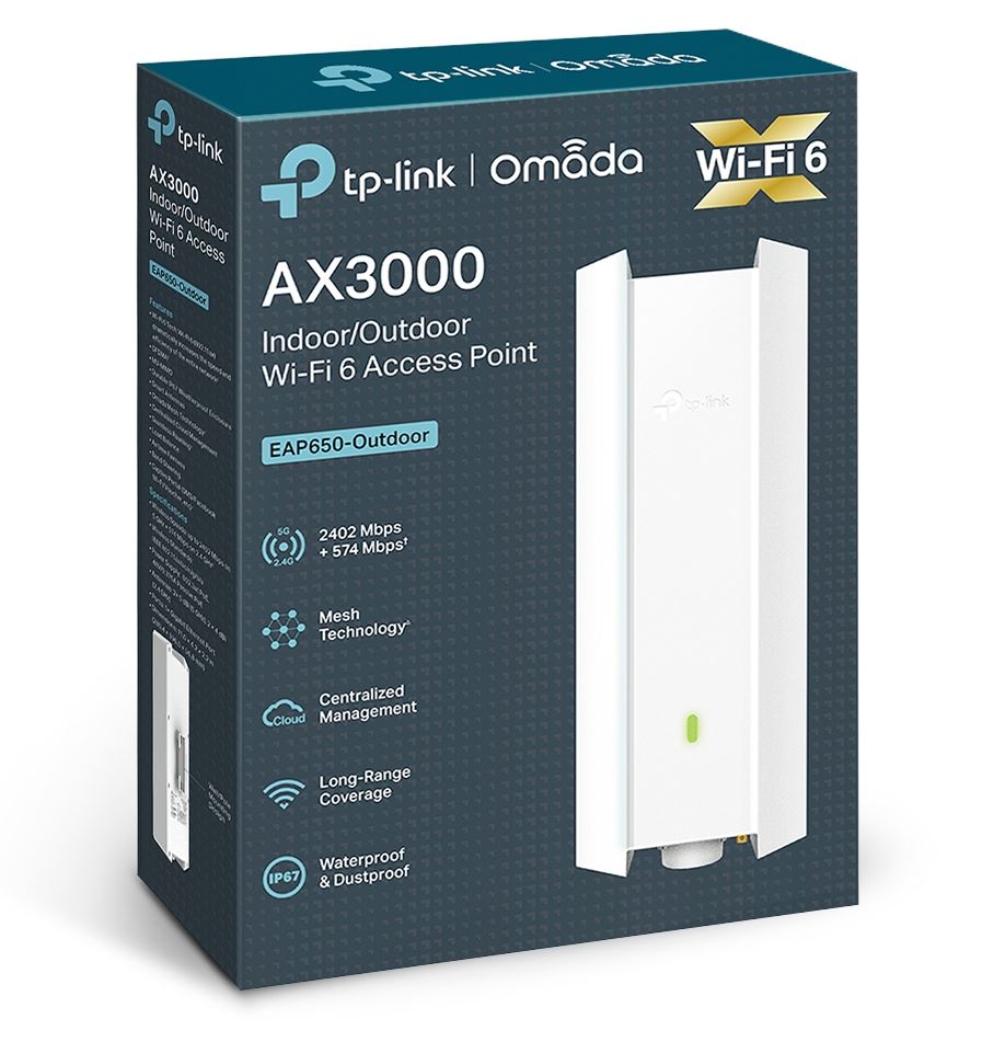 ACCESS POINT TP-LINK wireless AX3000 Mbps dual band WiFi 6, 1 x 10/100/1000 Mbps Ethernet Ports (1xPoE OUT)2 antene interne, IEEE802.3af/at PoE, de perete "EAP650-Outdoor"