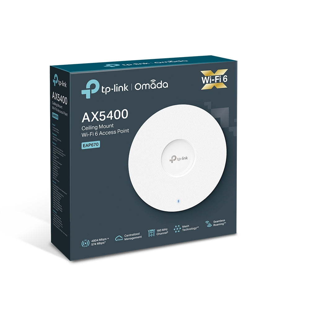 ACCESS POINT TP-LINK wireless AX5400 Mbps dual band, 1 port 2.5Gbps, 4 antene interne, IEEE802.3at PoE, WiFi 6, montare pe tavan/perete "EAP670"