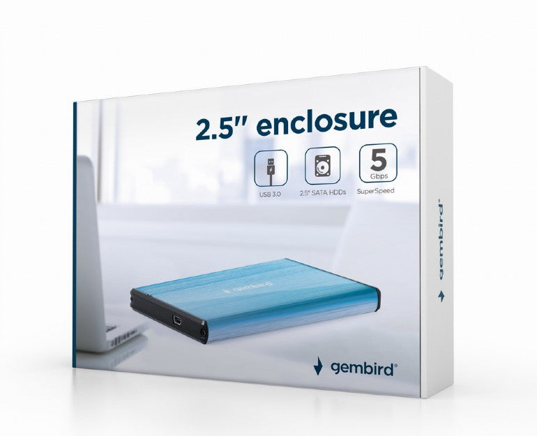 RACK extern Gembird, pt HDD, 2.5 inch, S-ATA, interfata PC USB 3.0, aluminiu, albastru, 