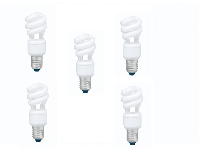 SET 5 becuri fluorescent Panasonic, soclu E27, putere 8W, forma spirala, lumina alb calda, alimentare 220 - 240 V, "EFD8E27HD3E-5"