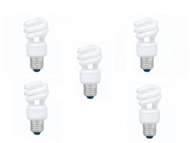 SET 5 becuri fluorescent Panasonic, soclu E27, putere 8W, forma spirala, lumina alb rece, alimentare 220 - 240 V, "EFD8E65HD3E-5"