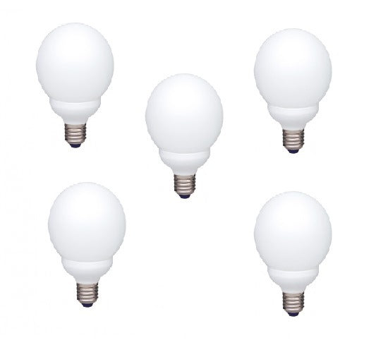SET 5 becuri fluorescent Panasonic, soclu E27, putere 18W, forma sferic, lumina alb calda, alimentare 220 - 240 V, "EFG18E27HD-5"