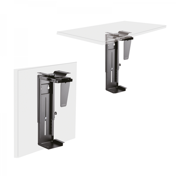 SUPORT de birou LOGILINK pt. unitate centrala, suporta dimensiuni: inaltime 300-533 mm/ latime 88-203 mm, rotatie -180/+180 grade pt. acces la cabluri/porturi, pana la 10Kg, se monteaza sub birou/pe perete, negru, "EO0005"