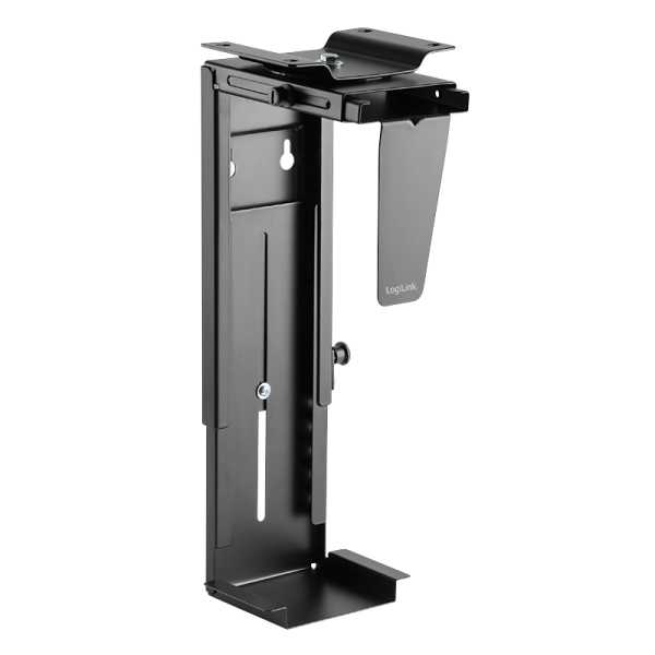 SUPORT de birou LOGILINK pt. unitate centrala, suporta dimensiuni: inaltime 300-533 mm/ latime 88-203 mm, rotatie -180/+180 grade pt. acces la cabluri/porturi, pana la 10Kg, se monteaza sub birou/pe perete, negru, "EO0005"