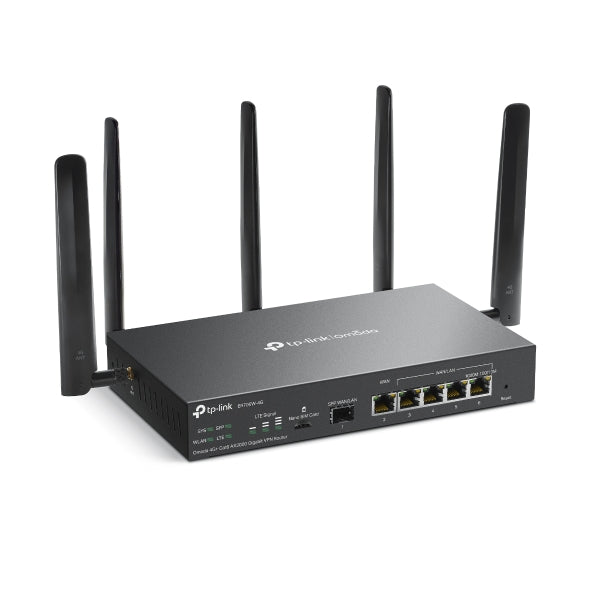 ROUTER TP-LINK VPN Gigabit, Omada 4G+ Cat6 AX3000 Dual-Band WiFi 6, 6 × Gigabit RJ45 port, 5 antene externe detasabile, "ER706W-4G"