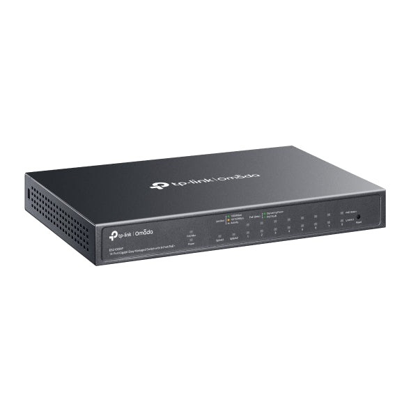 SWITCH TP-LINK Omada easy managed, 8× Gigabit 802.3at/af-compliant PoE+ RJ45, 1× Gigabit RJ45 port,1× Gigabit SFP/RJ45 Combo,125W buget POE, carcasa metalica "ES210GMP"