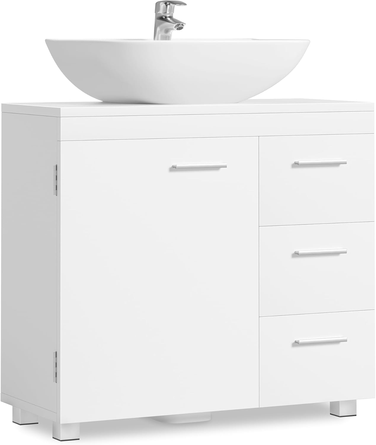 VASAGLE Dulap lavoar baie cu 3 sertare si 2 compartimente, MDF, 30x70x64 cm, alb