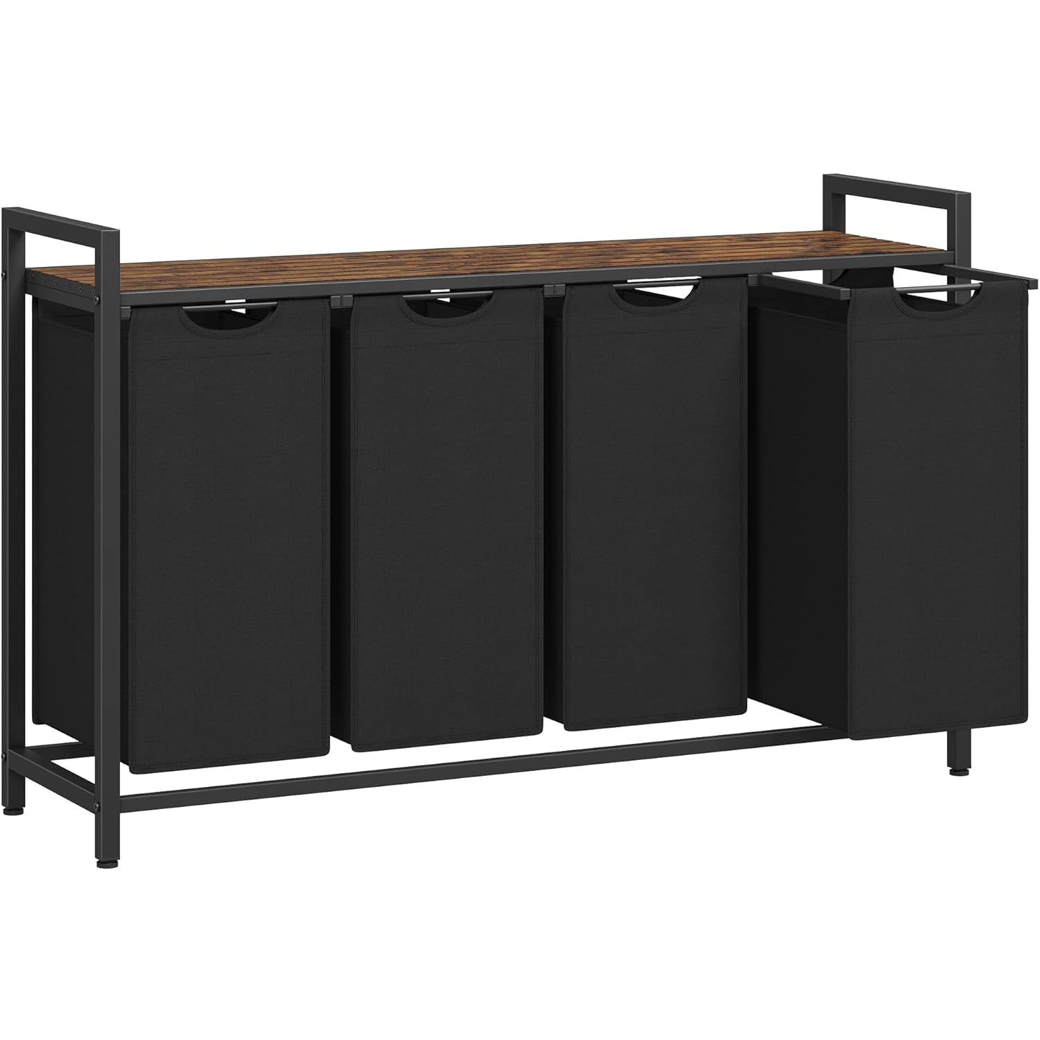 VASAGLE Cos rufe 4x40L, saci detasabili, raft superior si cadru metalic, 116x33x72 cm, maro si negru