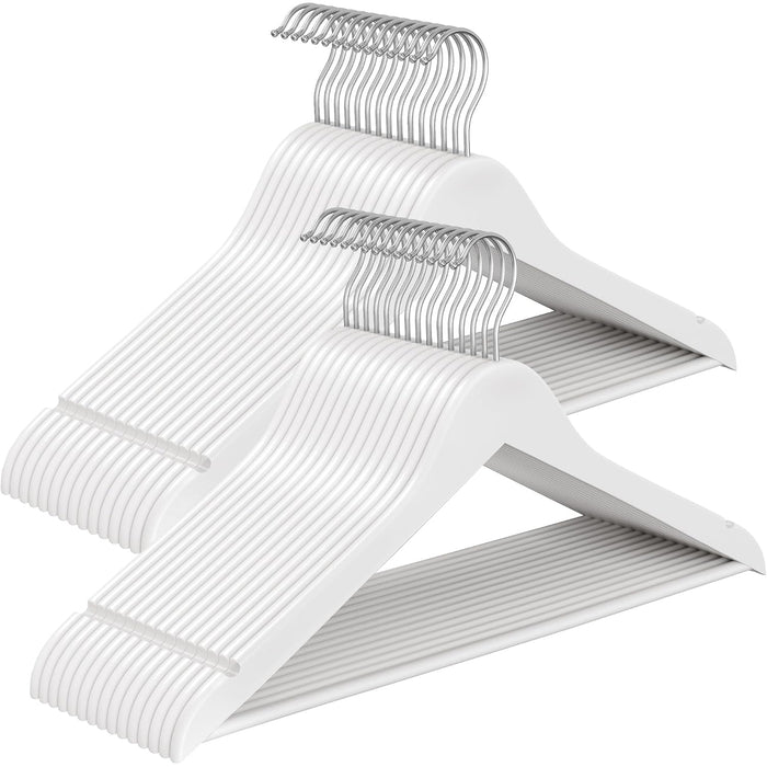 SONGMICS Set de 30 de umerase din lemn, carlige rotative 360°, cu bara pentru pantaloni, 43 cm, alb - BazarOltenia
