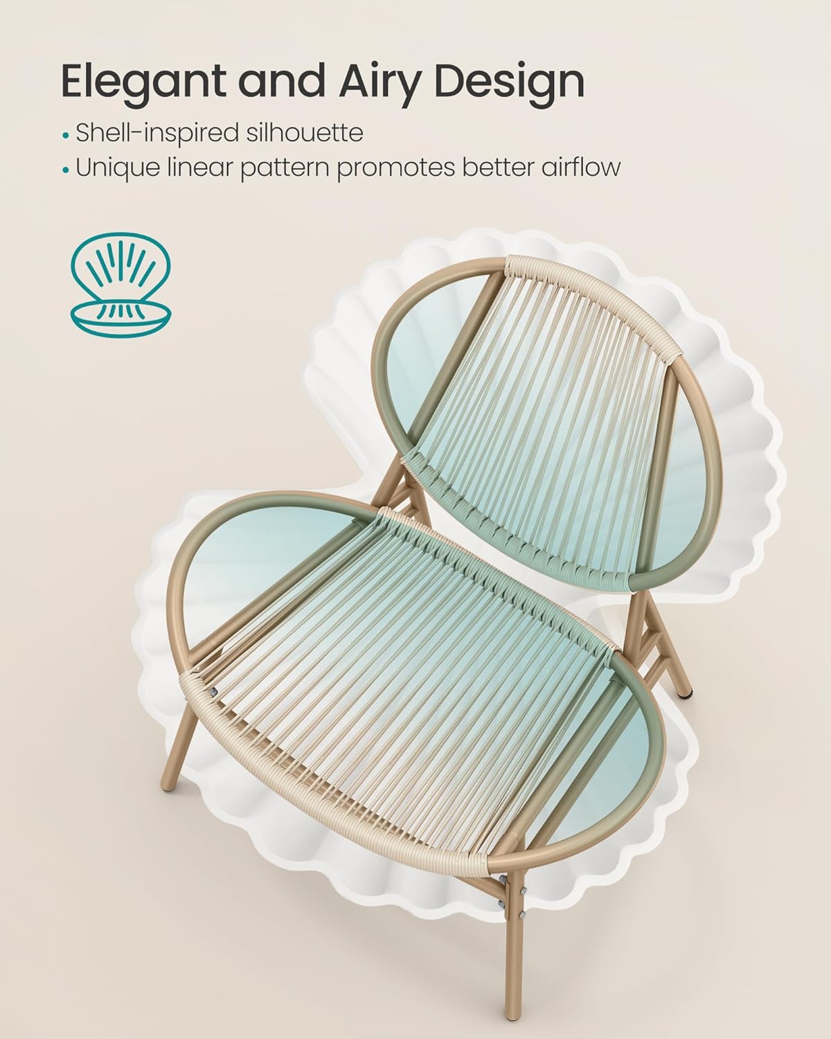 SONGMICS Set bistro gradina 3 piese, scaune Acapulco si masa diametru 50 cm, cadru metalic, maro