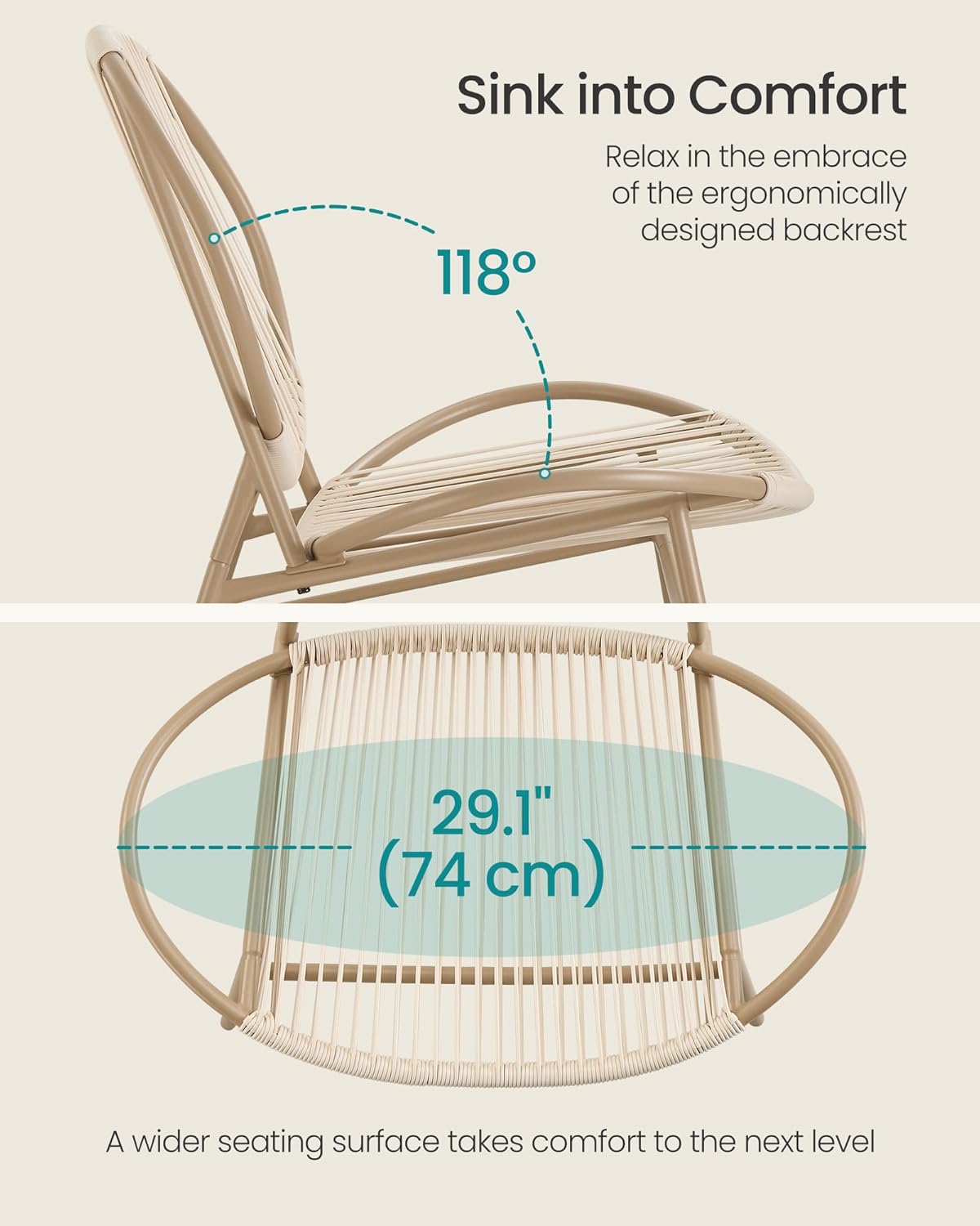 SONGMICS Set bistro gradina 3 piese, scaune Acapulco si masa diametru 50 cm, cadru metalic, maro