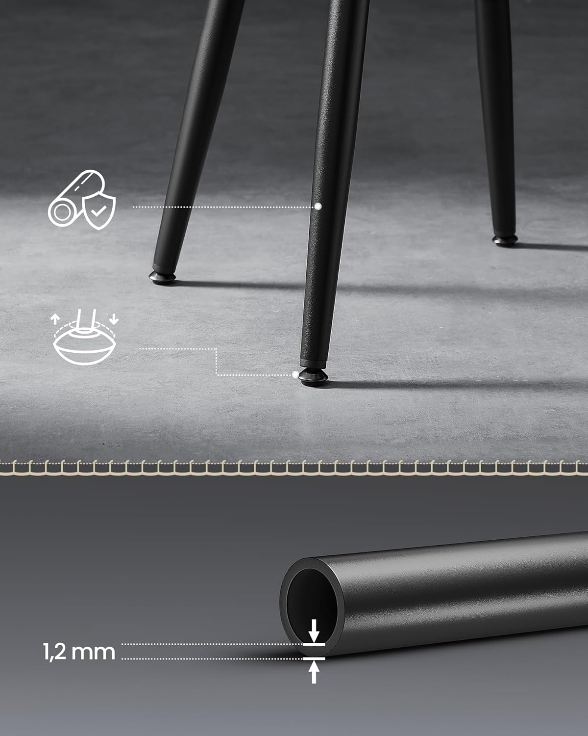 VASAGLE Set 2 scaune bar Ekho, tapitate PU, inaltime sezut 76 cm, 52x76 cm, negru