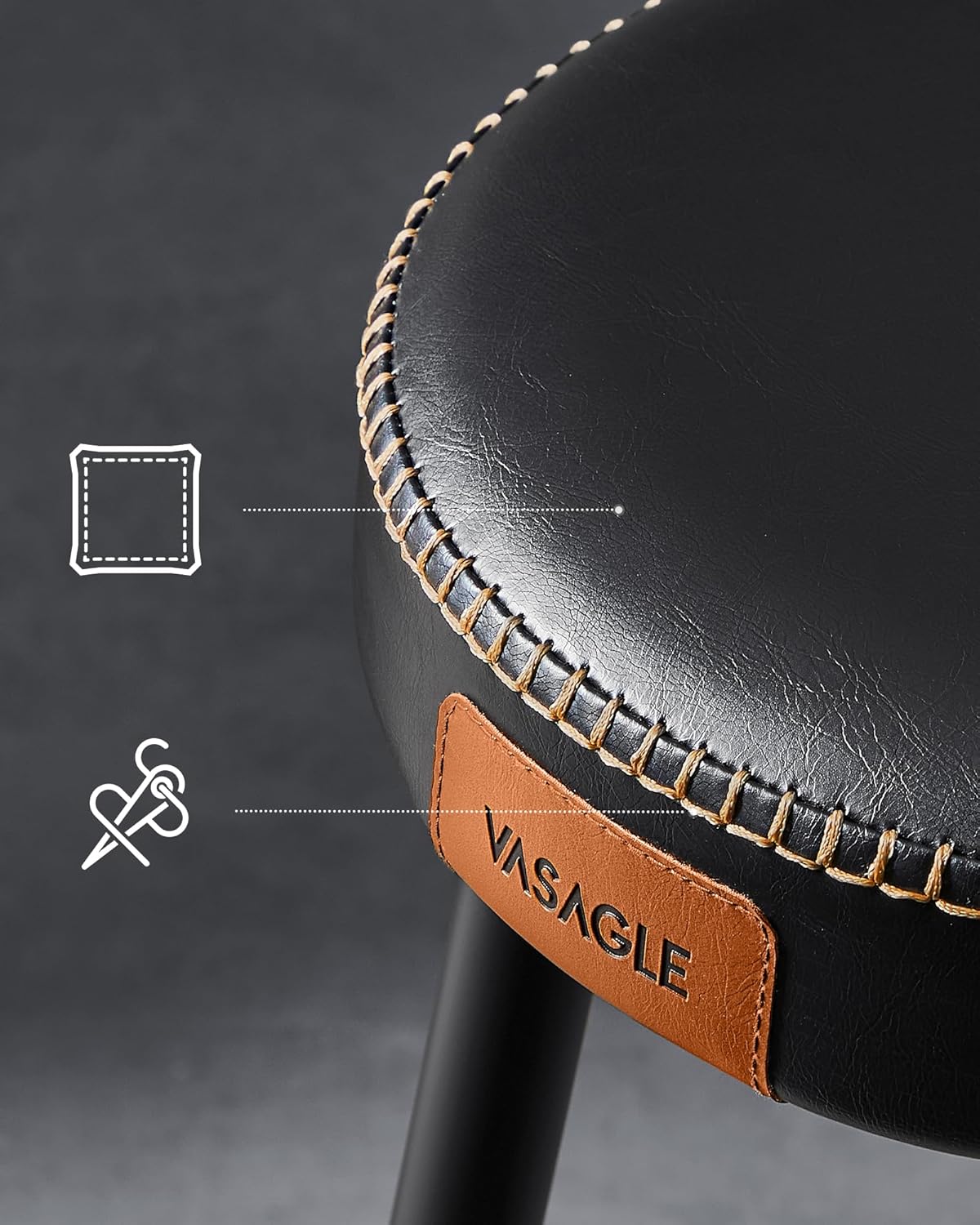 VASAGLE Set 2 scaune bar Ekho, tapitate PU, inaltime sezut 76 cm, 52x76 cm, negru