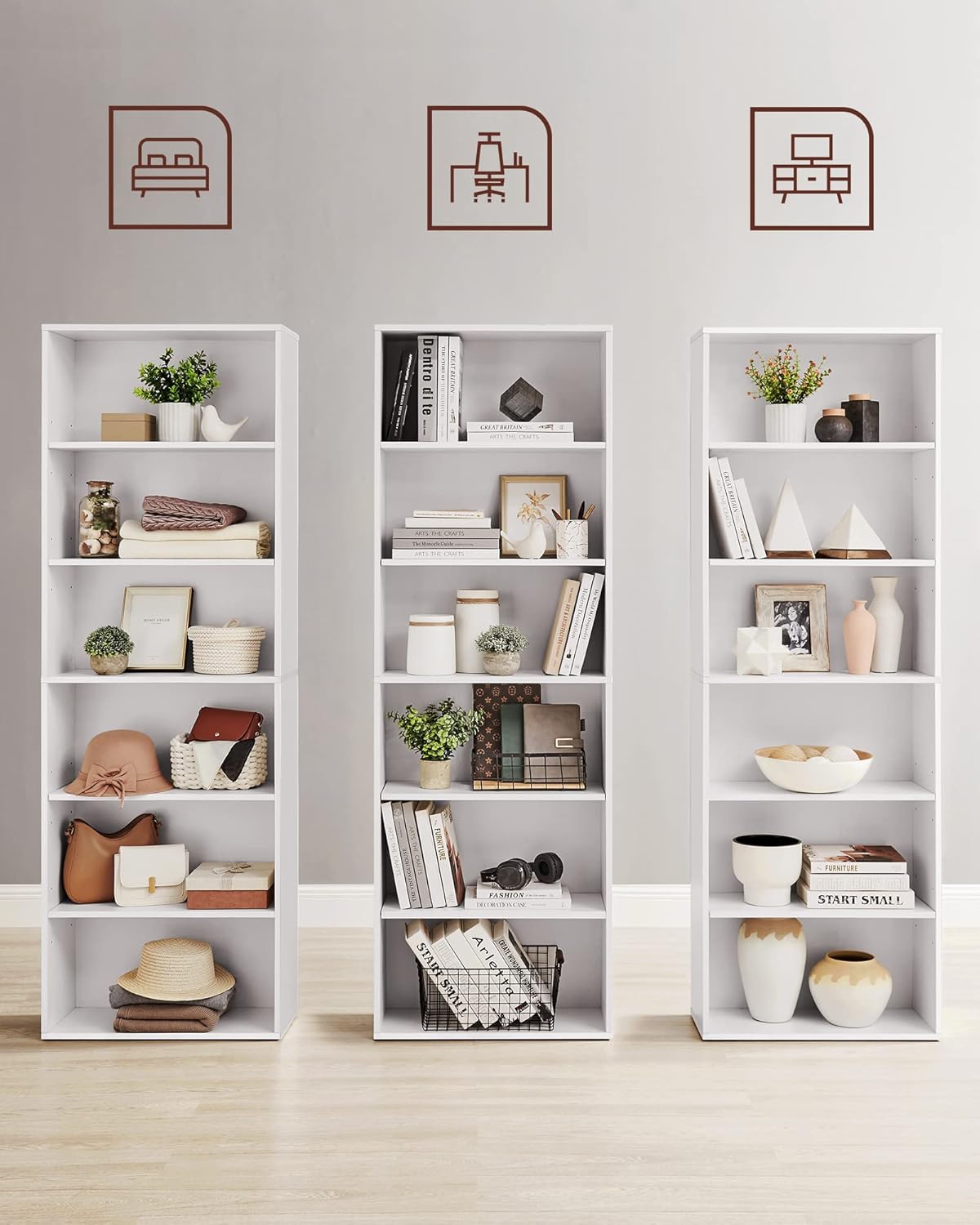 VASAGLE Biblioteca 6 rafturi, in stil scandinav, rafturi ajustabile, PAL, 60x24x179 cm, alb