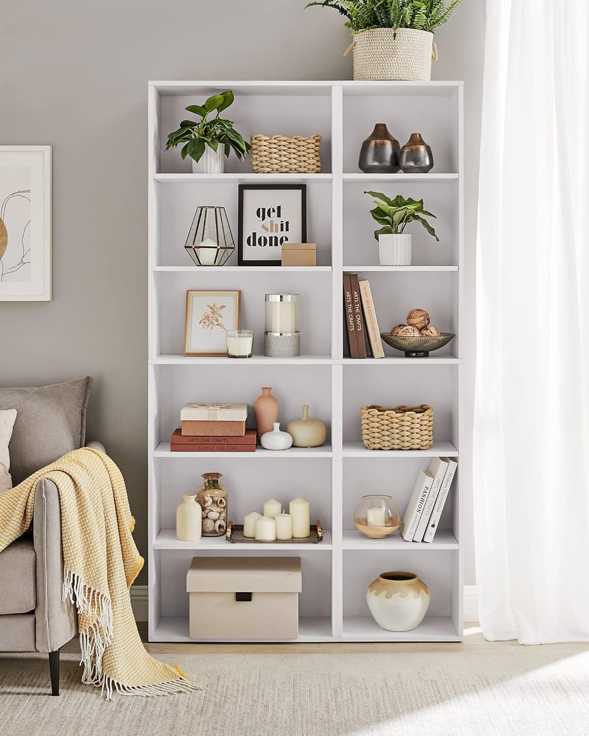 VASAGLE Biblioteca 6 rafturi, in stil scandinav, rafturi ajustabile, PAL, 60x24x179 cm, alb