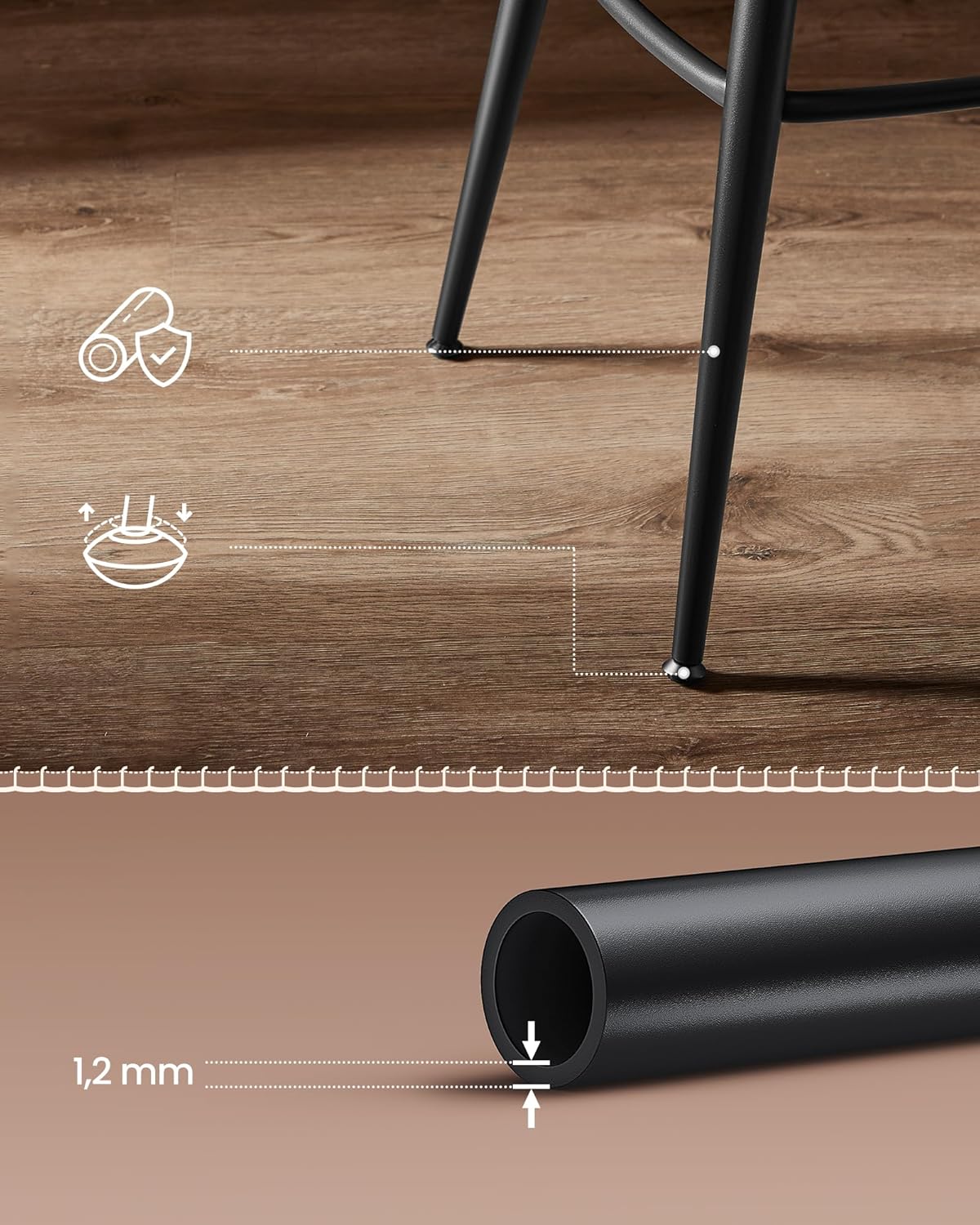 VASAGLE set 2 scaune de bar rotative 360°, cu spatar, inaltime 101 cm, piele sintetica, cadru otel, stil modern, maro