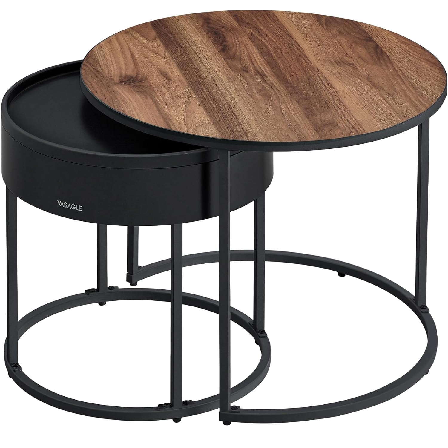 VASAGLE Set 2 masute cafea, cu blat detasabil si spatiu de depozitare ascuns, 45x45x42 cm, culoare nuc