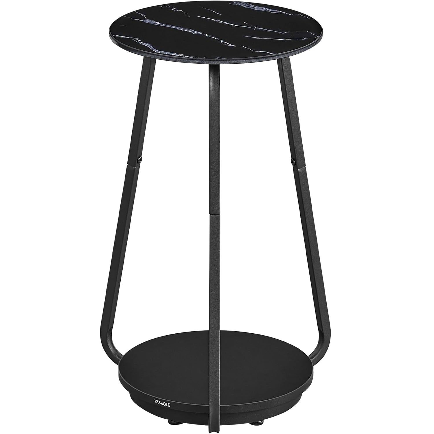 VASAGLE Masuta rotunda tip noptiera, blat din sticla si raft inferior din PAL, cadru metalic, 30x30x55 cm, negru