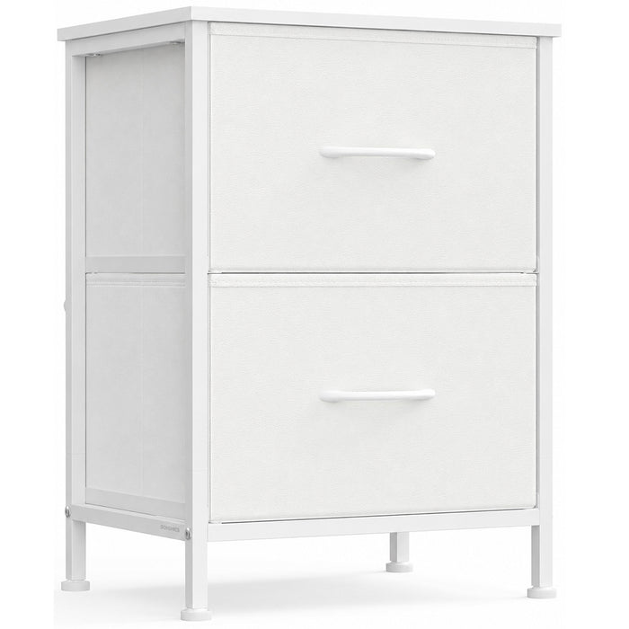 SONGMICS Comoda mica tip noptiera cu 2 sertare textile, cadru metalic si blat MDF, 40x30x52 cm, alb - BazarOltenia