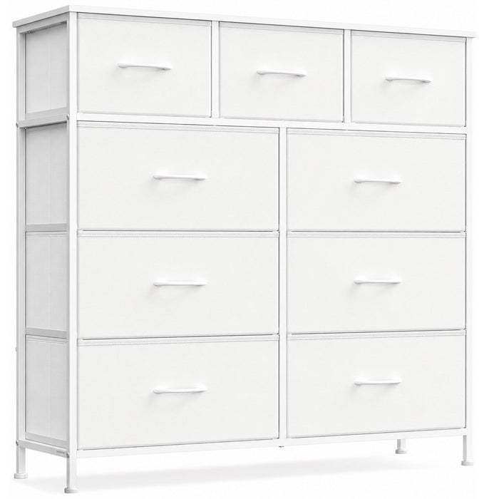 SONGMICS Comoda cu 9 sertare, cadru metalic si blat MDF, sertare textile, 99x30x95 cm, alb - BazarOltenia