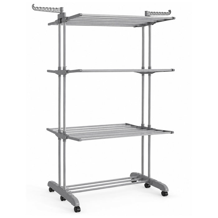 SONGMICS Uscator de rufe pliabil cu 4 niveluri, 6 roti, capacitate 41 kg, 64x126x173 cm, gri - BazarOltenia