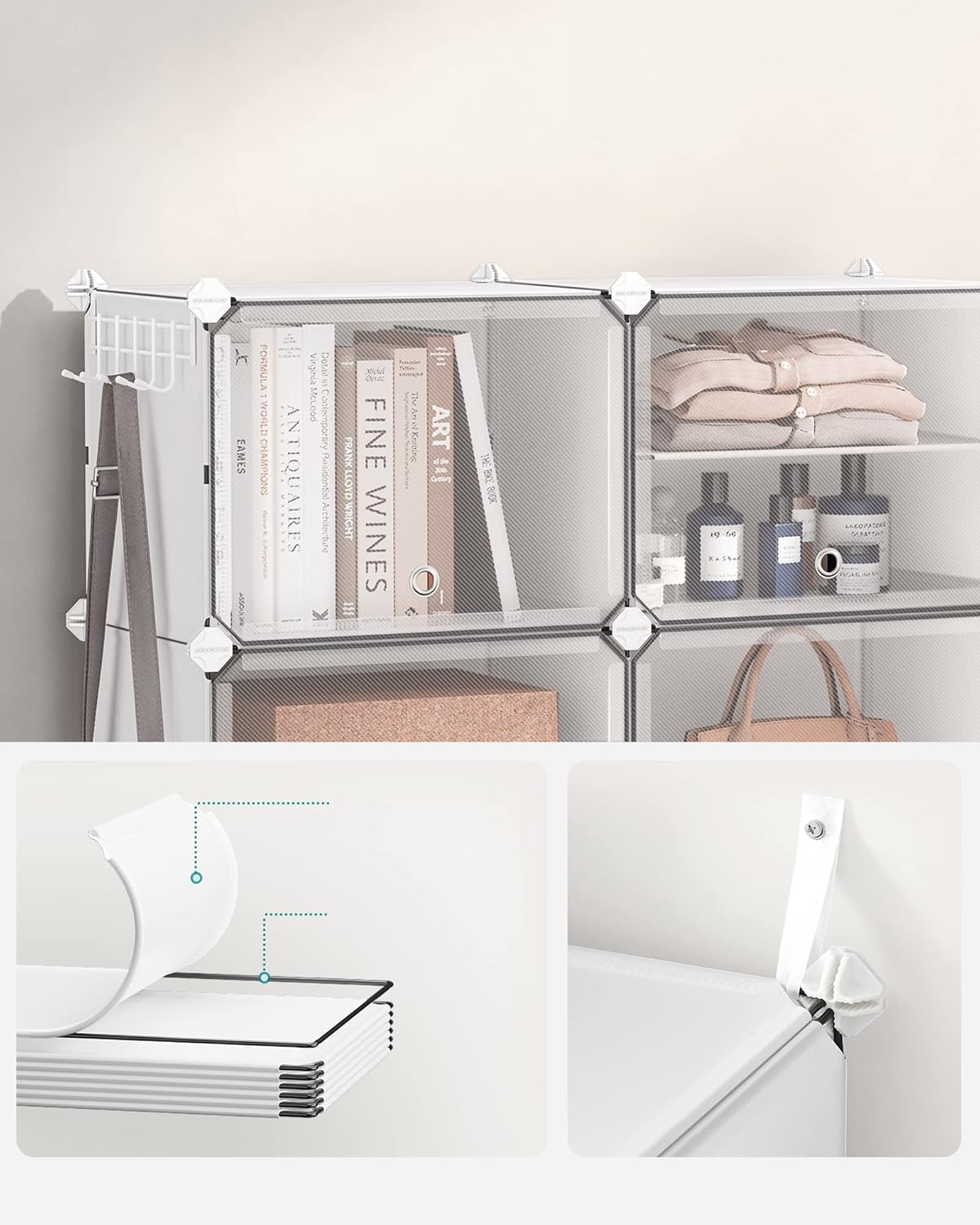 SONGMICS Dulap modular pantofi cu 10 compartimente, cu usi transparente, 83x32x156 cm, alb