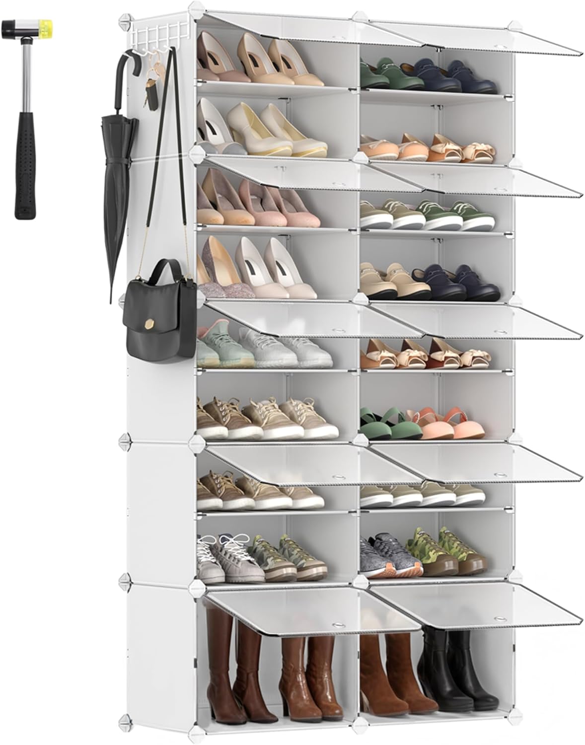 SONGMICS Dulap modular pantofi cu 10 compartimente, cu usi transparente, 83x32x156 cm, alb