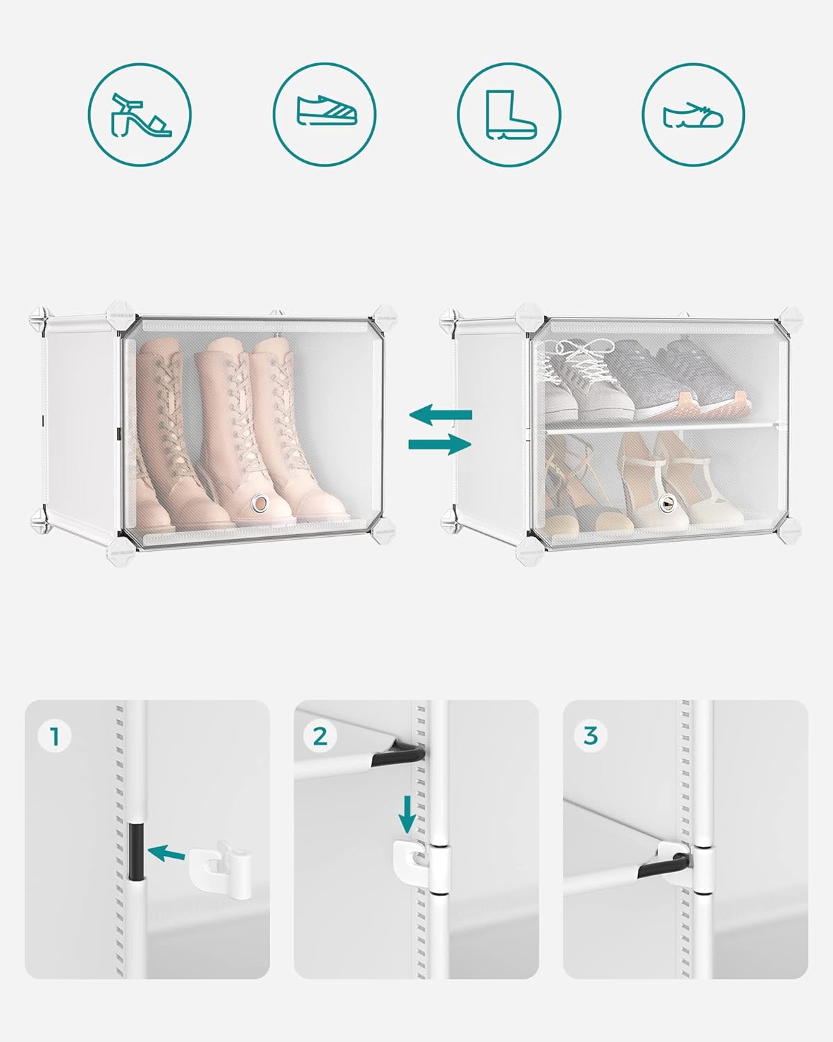 SONGMICS Dulap modular pantofi cu 10 compartimente, cu usi transparente, 83x32x156 cm, alb