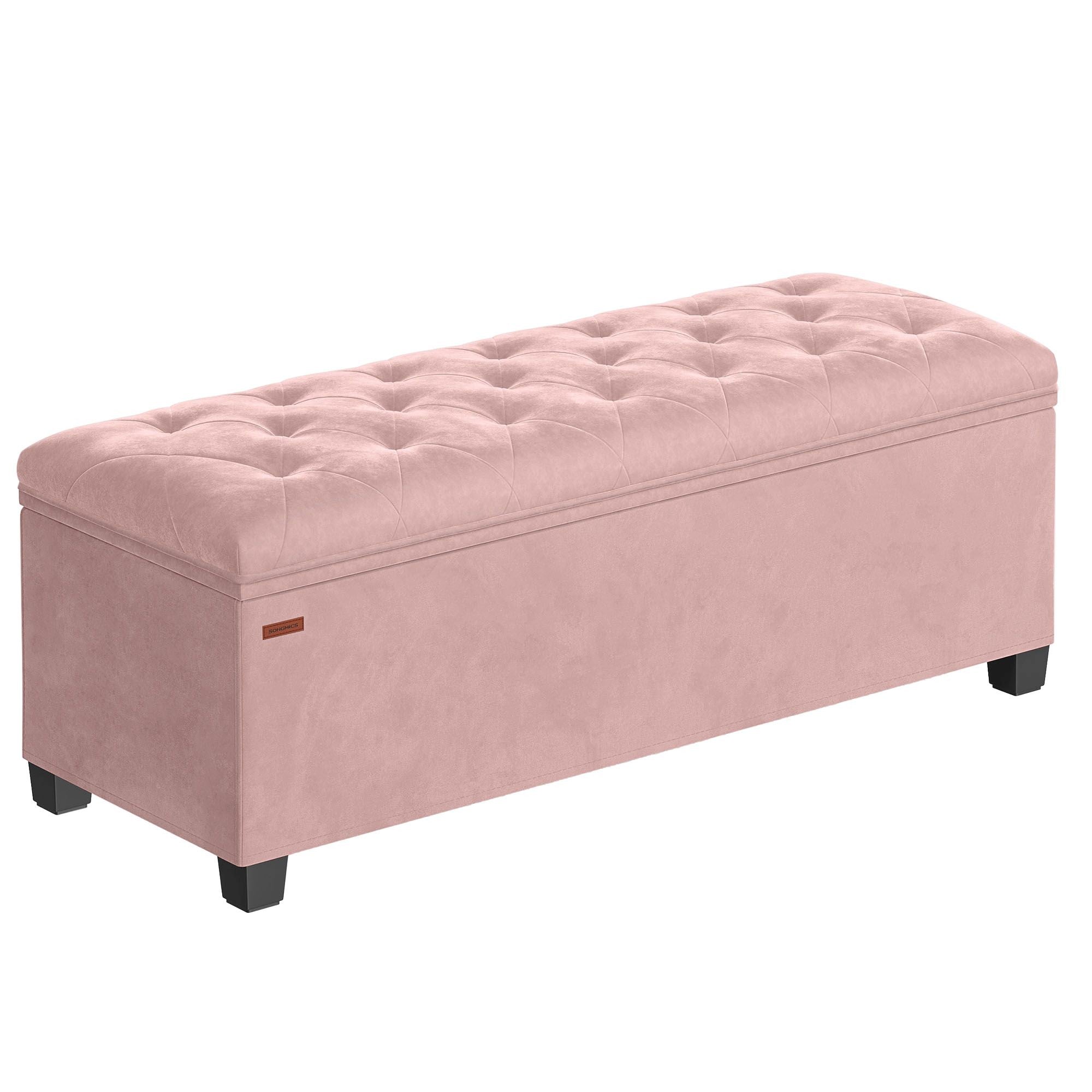 SONGMICS Bancuta depozitare cu picioare, velur matlasat, 103 litri, 110x40x40 cm, roz
