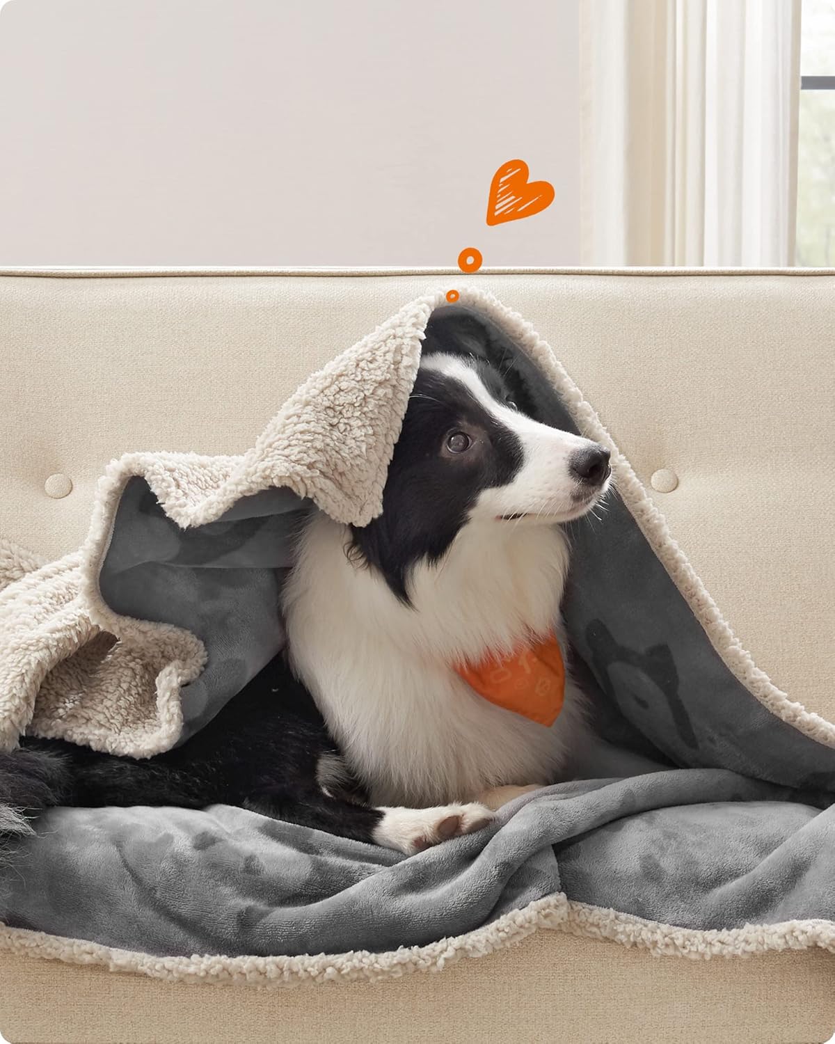 FEANDREA Patura impermeabila caini XL, reversibila cu fleece Sherpa si flanel, lavabila, 152x127 cm, gri