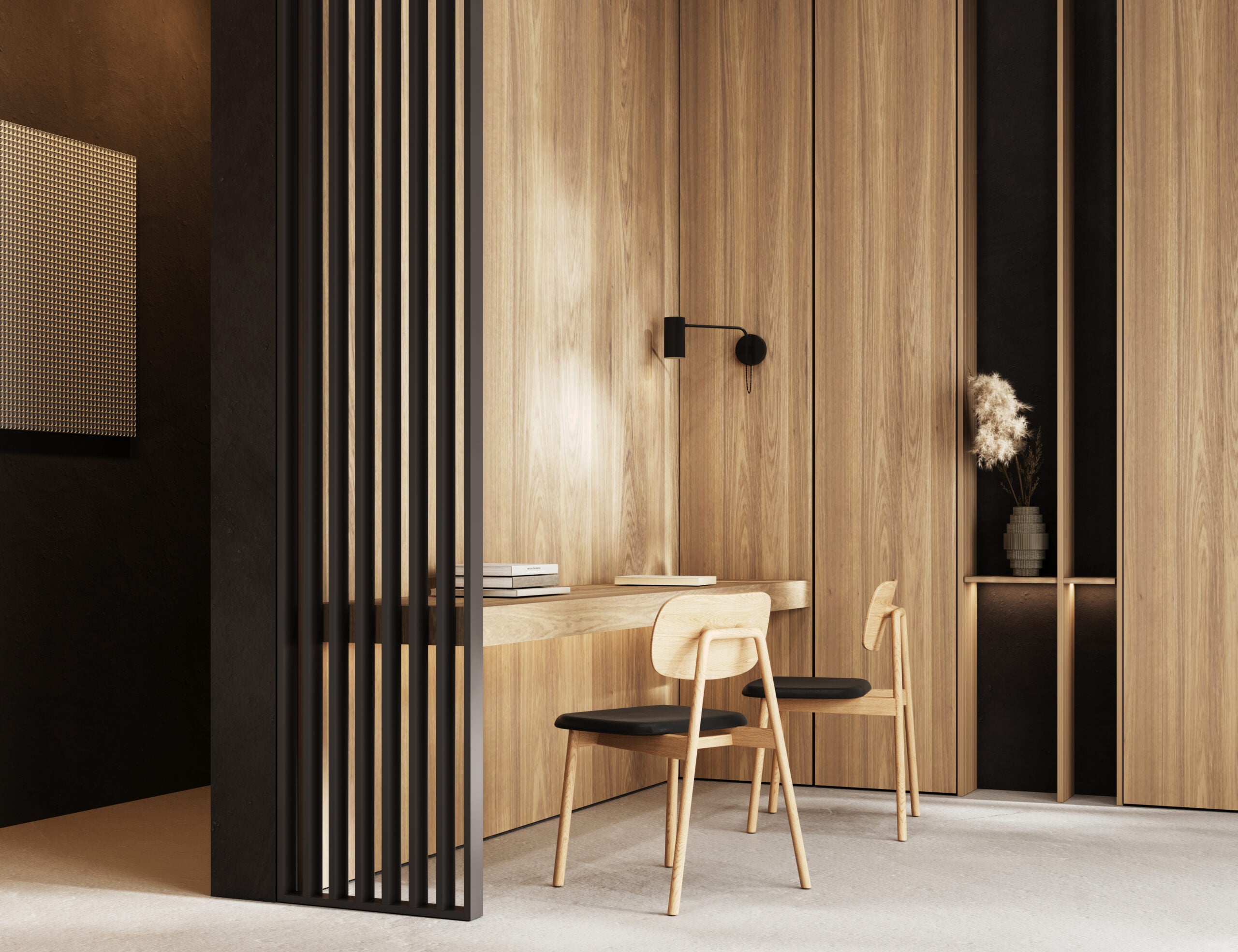 Riflaj perete despartitor MDF, LDA PREMIUM, Negru, 275x58 cm