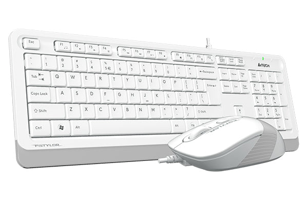 Kit TASTATURA si Mouse A4TECH, "Fstyler FM10+FK10", wired, 104 taste format standard, mouse 1600dpi, 4/1 butoane, alb, "F1010-W"