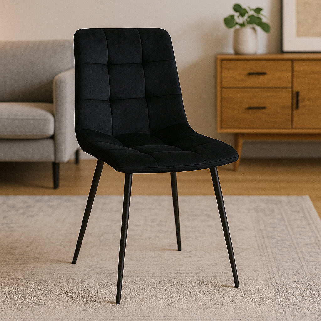 Scaun living tapitat cu catifea, spatar matlasat, 44x54x89 cm, negru