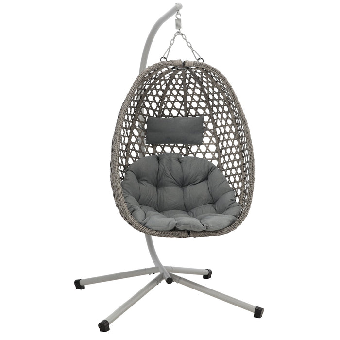 Leagan tip cuib suspendat, cu perna, cadru metalic si cos PE, 103x95x185 cm, gri - BazarOltenia