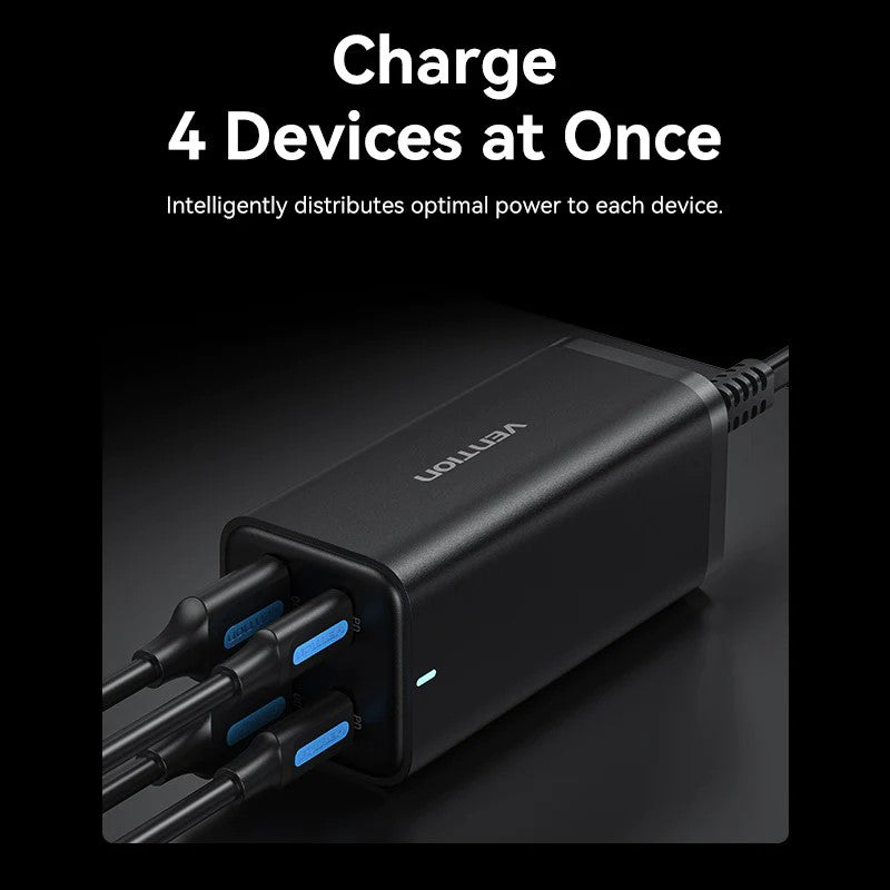 Alimentator retea Vention, 2 x USB-C (100W/100W), 2 x USB-A (18W/18W), GaN, PD, QC, Cablu alimentare 1.5m built-in, Cablu USB-C 1m inclus, negru, "FBSBG-EU"