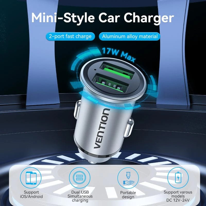 Alimentator SmartPhone Auto Vention, 18W, 2 x USB-A(M), Quick charge, gri, "FFAH0"