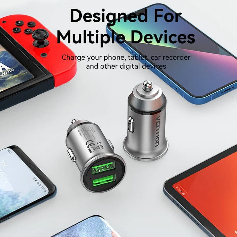 Alimentator SmartPhone Auto Vention, 18W, 2 x USB-A(M), Quick charge, gri, "FFAH0"
