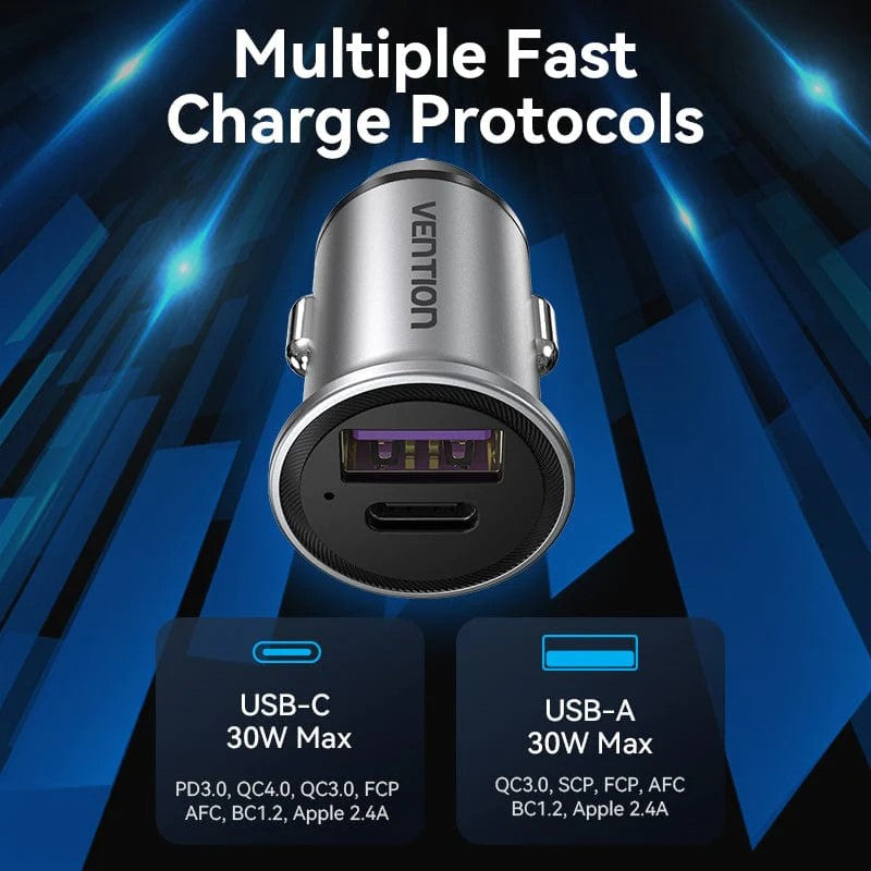 Alimentator SmartPhone Auto Vention, 30W, 1 x USB-C, 1 x USB-A, PD+QC, gri, "FFFH0"