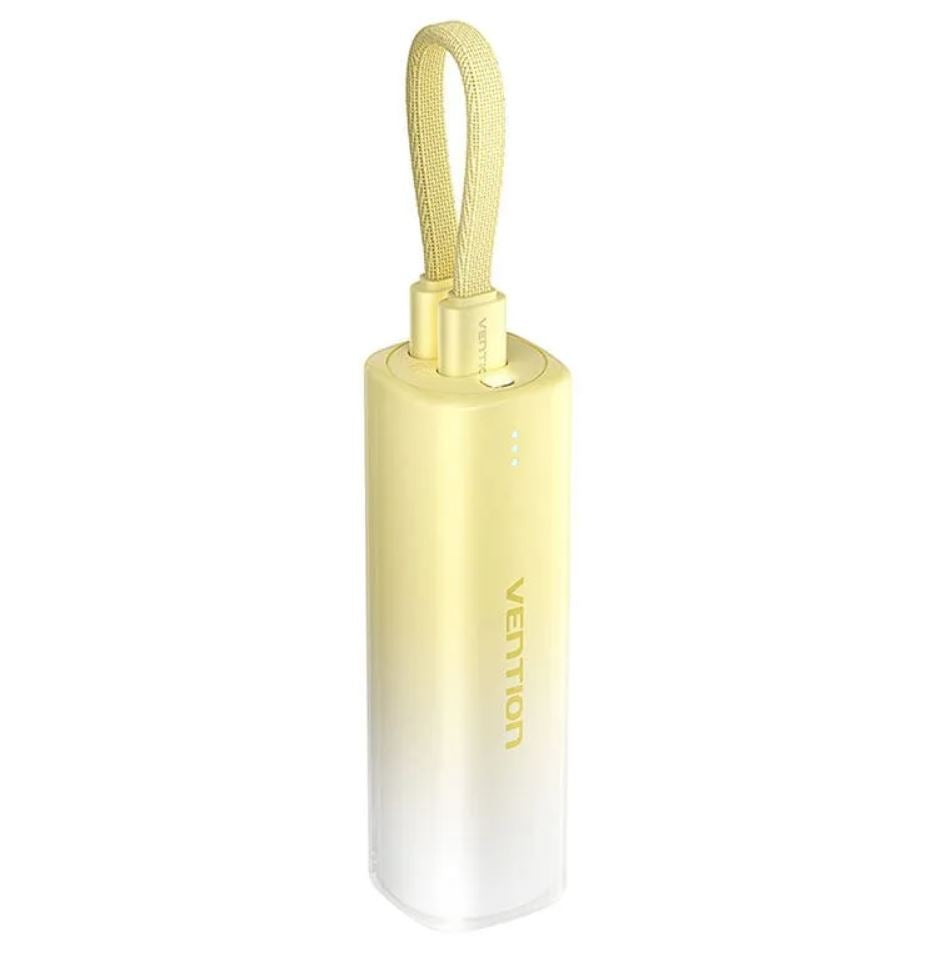 Power Bank Vention, 5000mAh ,20W, cablu Lightning si USB-C atasate, indicator LED, galben "FHWY0"